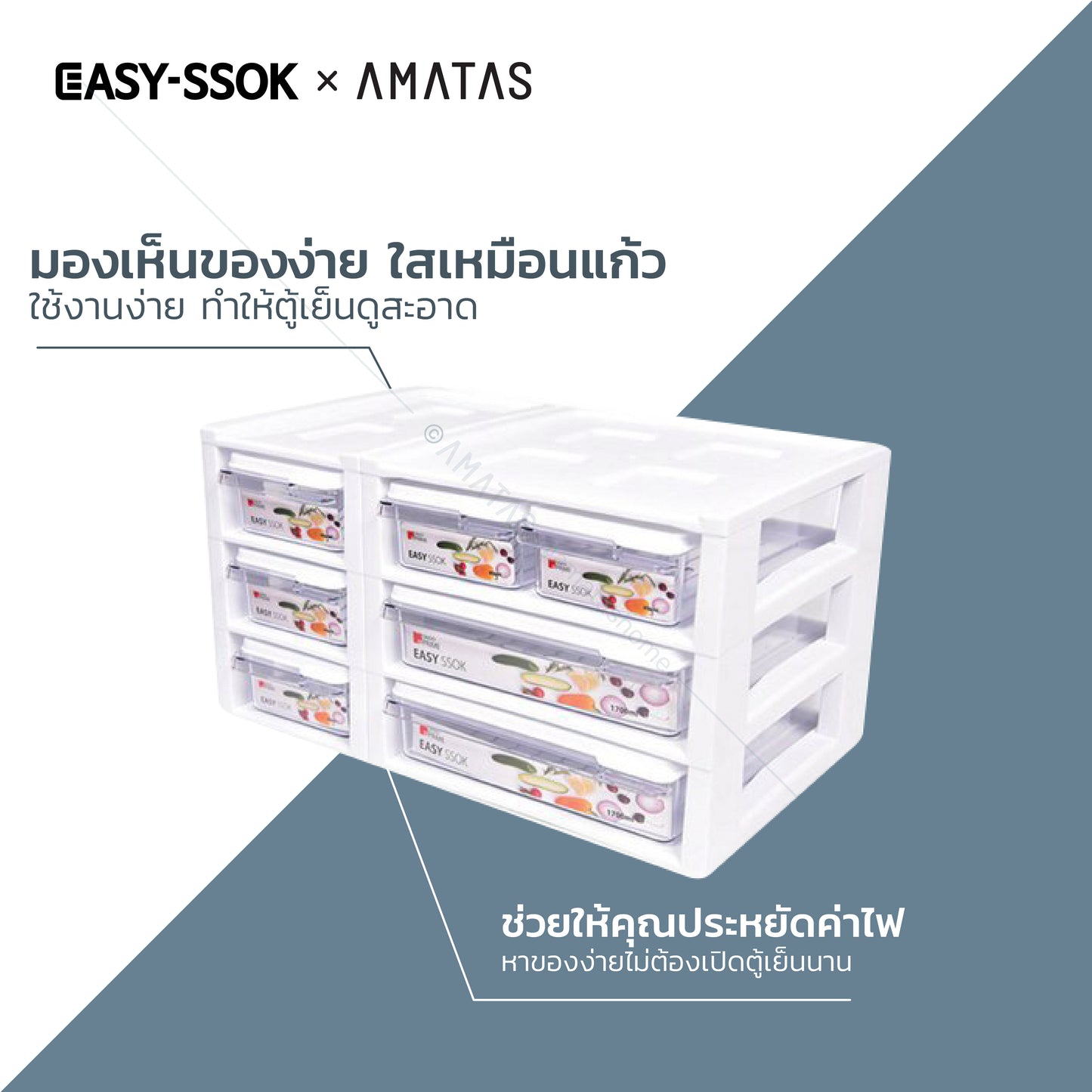 EASY-SSOK ชุดชั้นจัดระเบียบในตู้เย็น กล่องจัดระเบียบ กล่องเก็บอาหาร อุปกรณ์จัดเก็บอาหาร