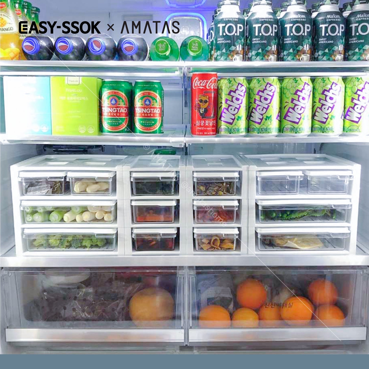 EASY-SSOK ชุดชั้นจัดระเบียบในตู้เย็น กล่องจัดระเบียบ กล่องเก็บอาหาร อุปกรณ์จัดเก็บอาหาร