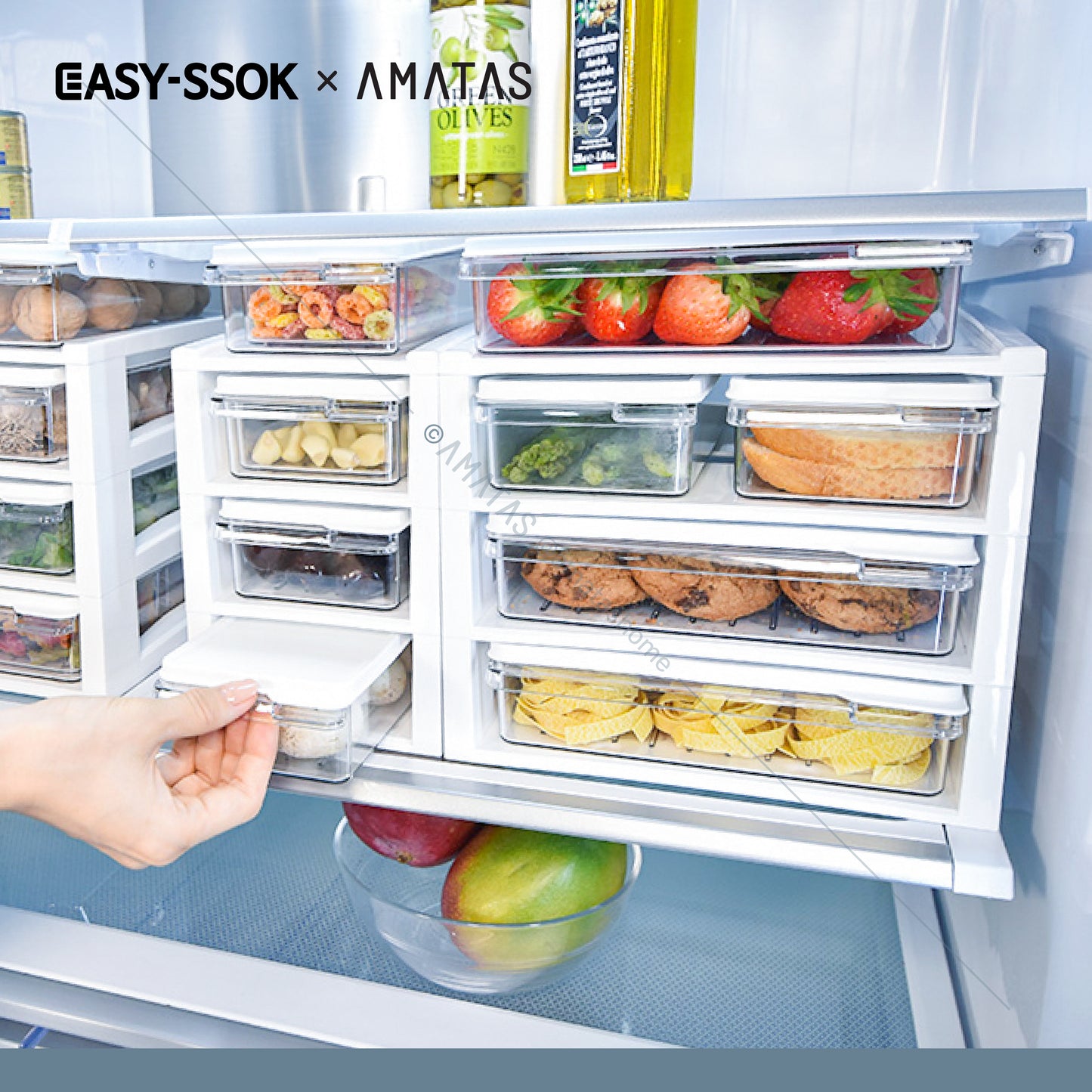 EASY-SSOK ชุดชั้นจัดระเบียบในตู้เย็น กล่องจัดระเบียบ กล่องเก็บอาหาร อุปกรณ์จัดเก็บอาหาร