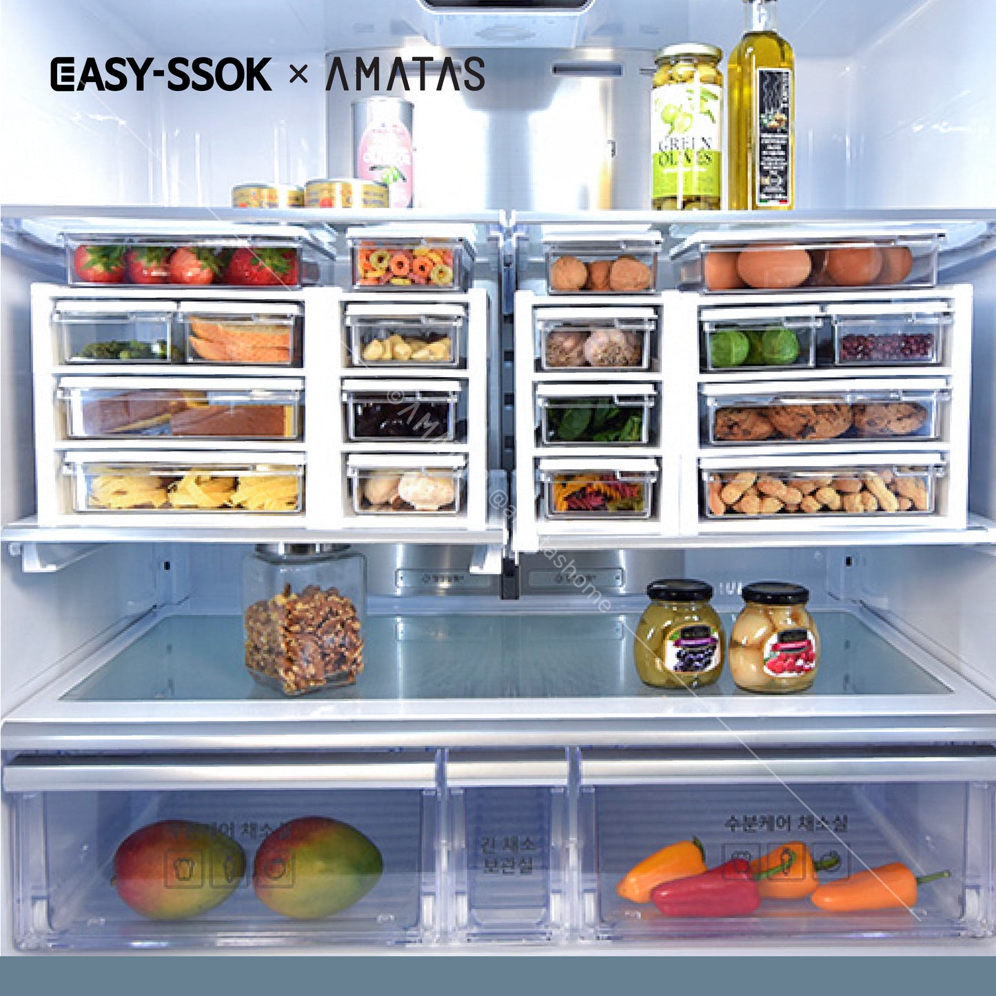 EASY-SSOK ชุดชั้นจัดระเบียบในตู้เย็น กล่องจัดระเบียบ กล่องเก็บอาหาร อุปกรณ์จัดเก็บอาหาร