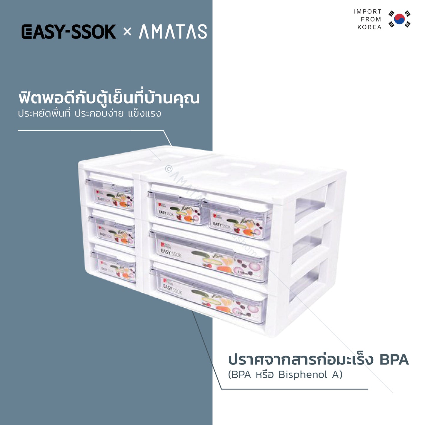 EASY-SSOK ชุดชั้นจัดระเบียบในตู้เย็น กล่องจัดระเบียบ กล่องเก็บอาหาร อุปกรณ์จัดเก็บอาหาร